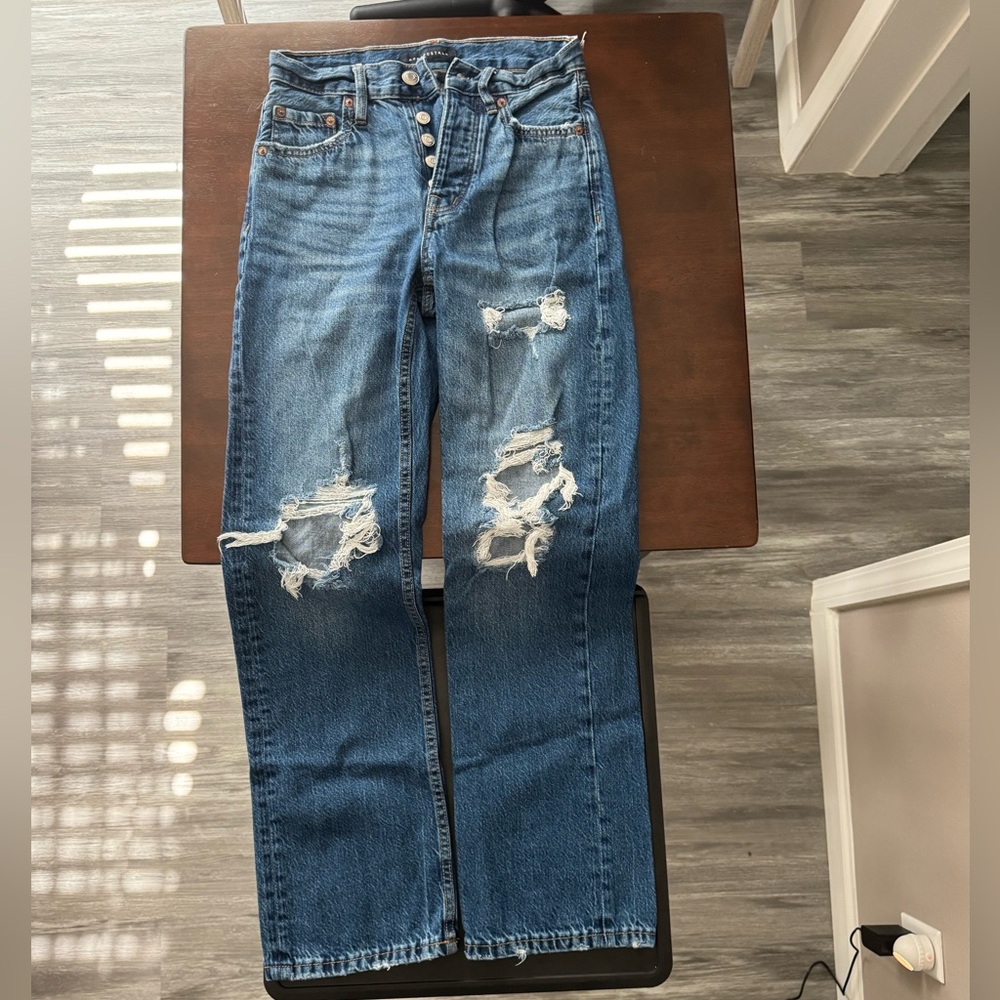 Aeropostale Blue Distressed Straight Leg Jeans
